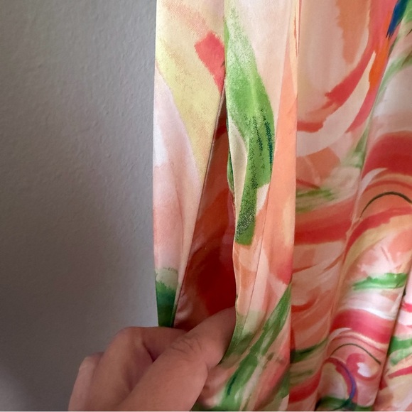Nicole Miller Peach Orange Green Abstract Maxi Dress Size L - Picture 4 of 6